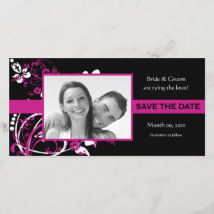 Fuchsia und Black Floral Save the Date Fotokarten