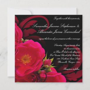 Fuchsia und Black Garden Rose mit Swirt Square Einladung