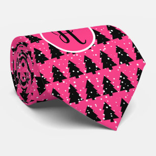 Fuchsia und Black Monogram Christmas Tree Neck Tie Krawatte