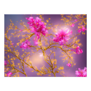 Fuchsia und Gold Florals Fotodruck