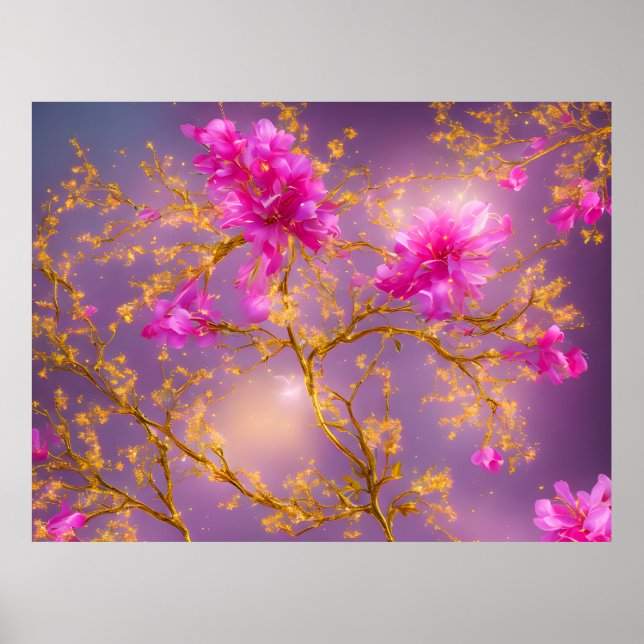 Fuchsia und Gold Florals Poster (Vorne)