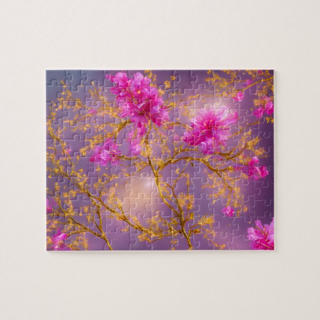 Fuchsia und Gold Florals Puzzle (Horizontal)