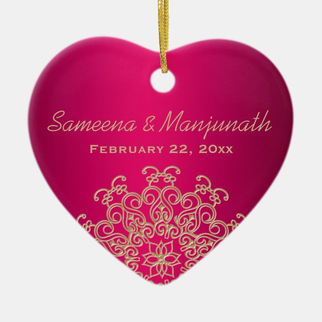 Fuchsia und Gold im indischen Stil: Hochzeitsfeier Keramikornament (Vorne)