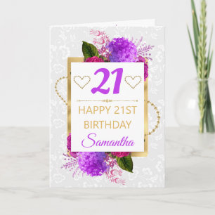 Fuchsia und lila schabige Blumen Geburtstag Karte