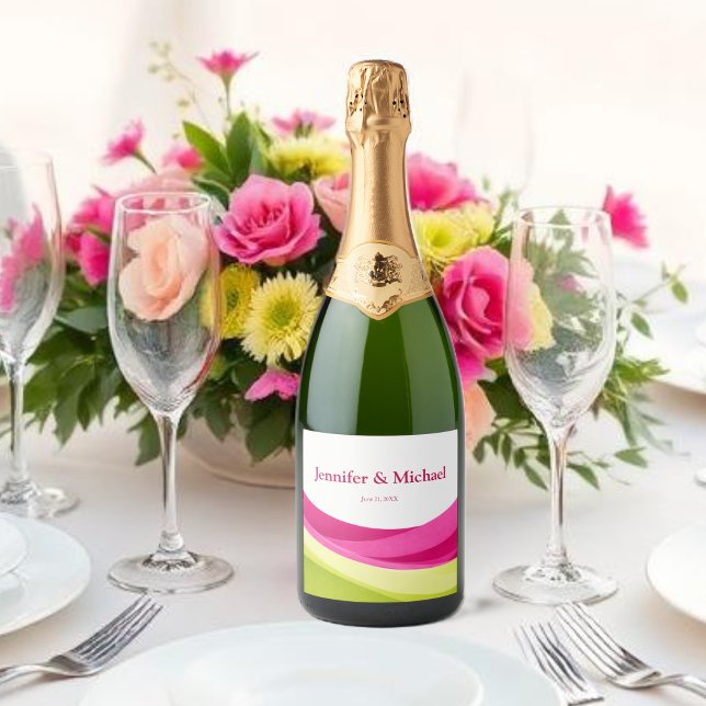 Fuchsia und Limettengrün (Fuchsia and Lime Green Sparkling Wine Label )