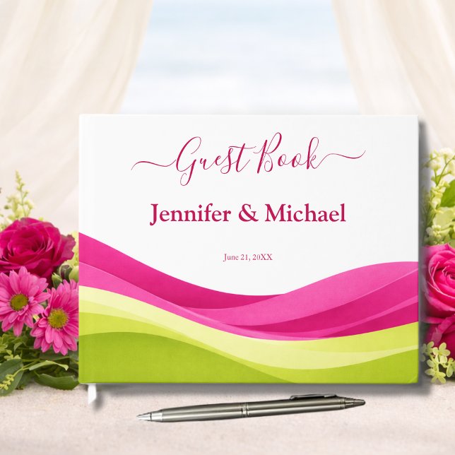 Fuchsia und Limettengrüne Hochzeit Gästebuch (Fuchsia and Lime Green Wedding Guest Book)