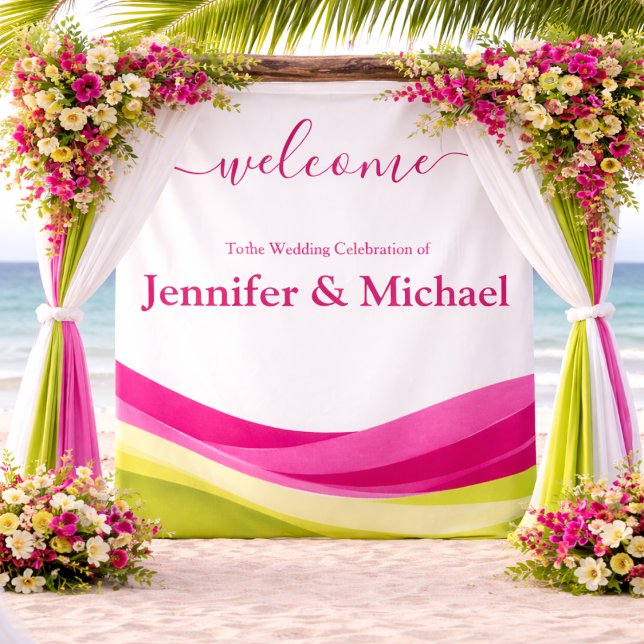 Fuchsia- und Limettengrüne Hochzeitstafel Wandteppich (Fuchsia and Lime Green Wedding Sign Tapestry )
