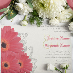 Fuchsia- und Orangefarbene Gerber-Daisy-Hochzeitse Einladung