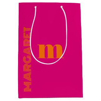 Fuchsia- und orangefarbene moderne Anfangsbuchstab Mittlere Geschenktüte