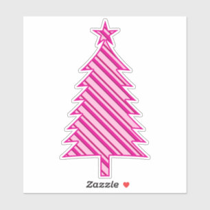 Fuchsia und Pink Candy Striped Weihnachtsbaum Aufkleber
