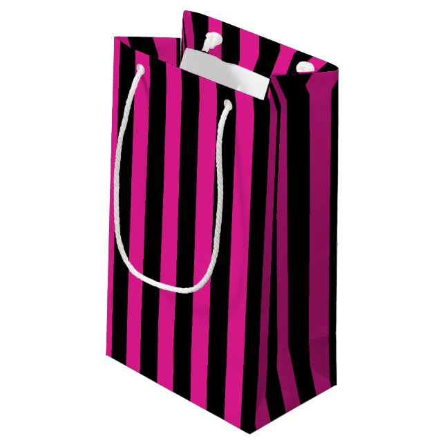 Fuchsia und schwarze Süßigkeiten Kleine Geschenktüte (Rückseite Schrägansicht)