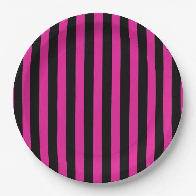Fuchsia und schwarze Süßigkeiten Pappteller (Vorderseite)