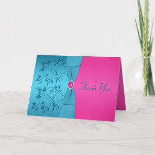 Fuchsia und Türkis Blumenkarte Dankeskarte