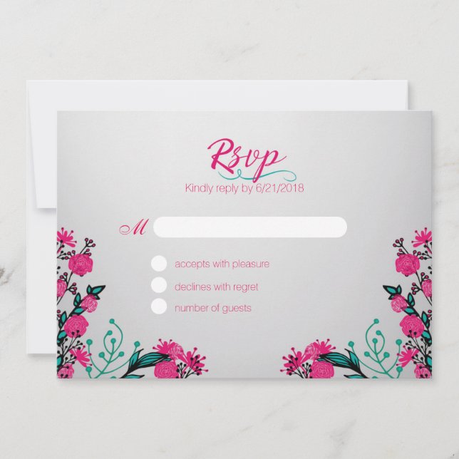 Fuchsia und Turquoise Wedding Rsvp Einladung (Vorderseite)