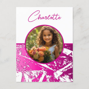 Fuchsia und Weiß mit individuellem Foto und Namen Postkarte
