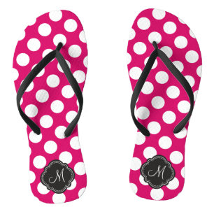 Fuchsia und White Polka Punkte mit Monogramm Flip Flops