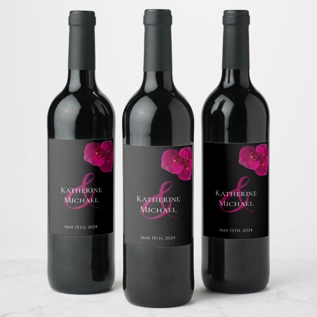 Fuchsia und White Wedding- Weinetikett (Flaschen)