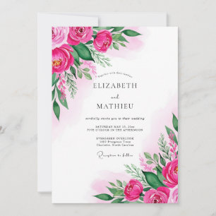 Fuchsia Üppige Wasserfarben-Hochzeit Einladung