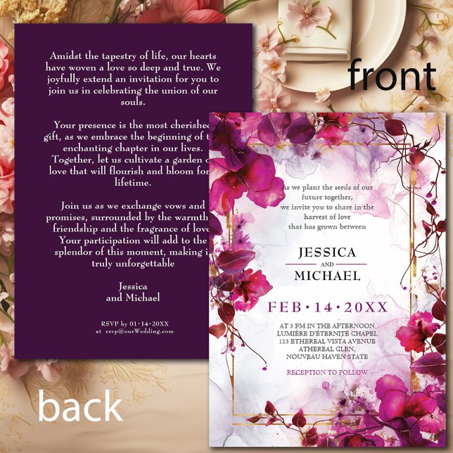 Fuchsia-Verzauberung: Wasserfarbenhochzeit Einladung (Fuchsia Enchantment: Watercolor Wedding Invitation)