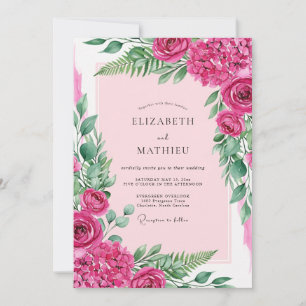 Fuchsia verzierte Sommerhochzeit Einladung