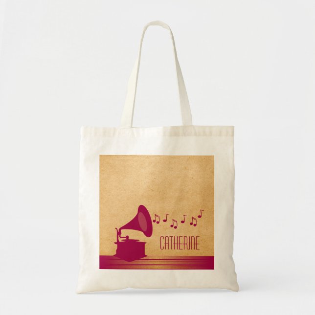 Fuchsia Vintag Gramophon Tote Bag Tragetasche (Vorne)