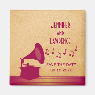 Fuchsia Vintage Grammophon Save-the-Date-Magnet Magnet