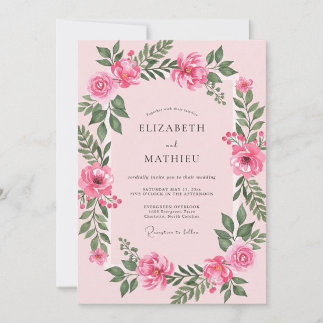 Fuchsia Warme Rose Hochzeit Einladung (Vorderseite)