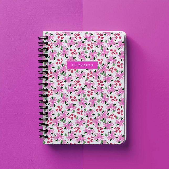 Fuchsia Wasserfarbener Blumengarten Personalisiert Notizblock (Fuchsia pink watercolor floral garden personalized notebook.)