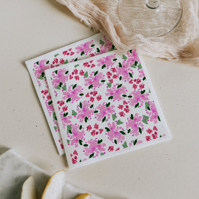 Fuchsia Watercolor Blumengarten Napkins Serviette (Fuchsia pink watercolor floral garden paper party napkins.)