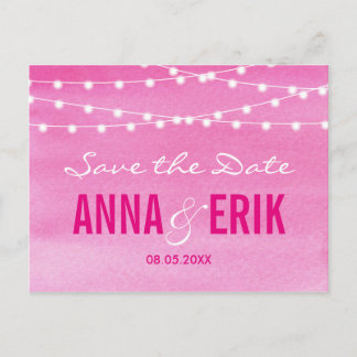Fuchsia Watercolor Lichterkette zur Hochzeitseinla Ankündigungspostkarte