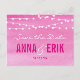 Fuchsia Watercolor String Lights Save the Date Ankündigungspostkarte