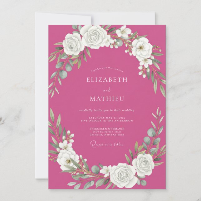 Fuchsia-Weinreben-Hochzeit Einladung (Vorderseite)