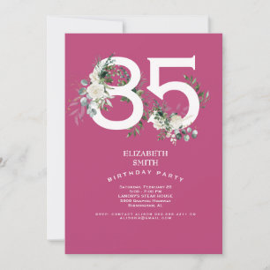 Fuchsia Weiße Florale Elegante 85. Geburtstagsfeie Einladung