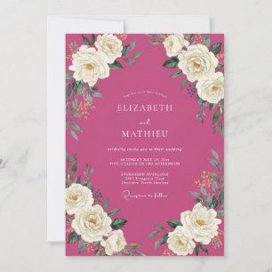 Fuchsia Weiße Rosen Hochzeit Einladung