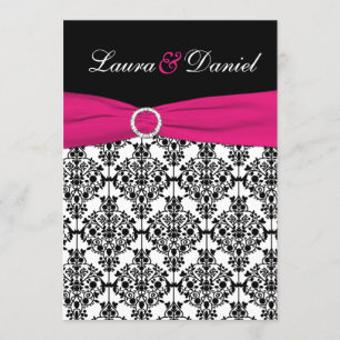 Fuchsia, White, Black Damask Einladung