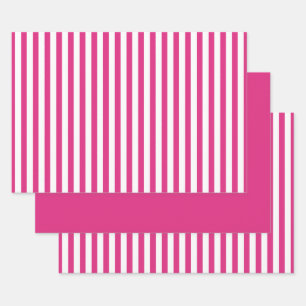 Fuchsia White Simple Stripes Muster Geometrie Geschenkpapier Set