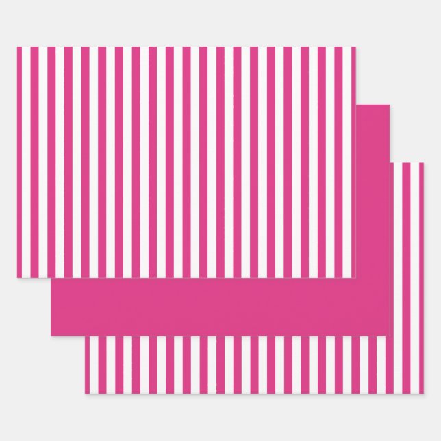 Fuchsia White Simple Stripes Muster Geometrie Geschenkpapier Set (Set)