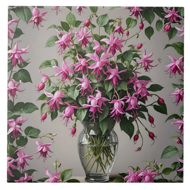 Fuchsias-Blume in Vase Fliese (Vorderseite)