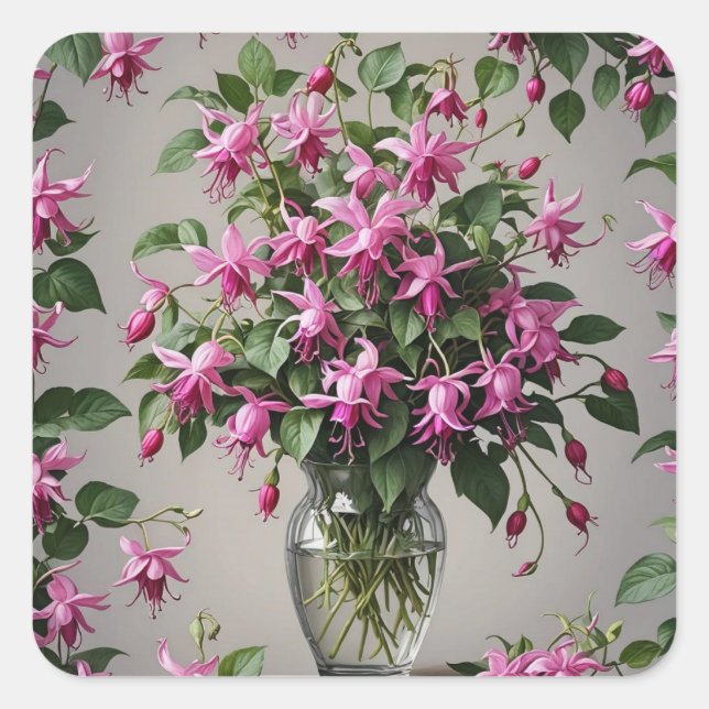 Fuchsias-Blume in Vase Quadratischer Aufkleber (Vorderseite)