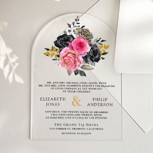 Fuchsien Blumen Rosen Schwarze Hochzeit Acryleinladungen