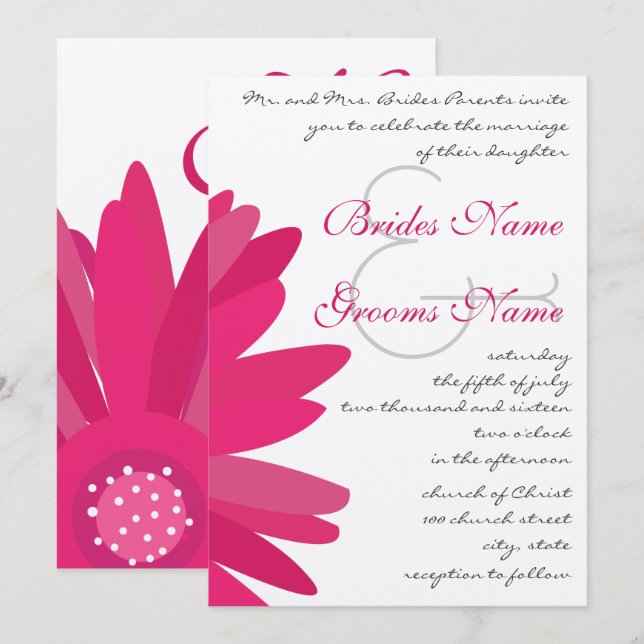 Fuchsien-Gerber-Daisy-Hochzeitseinladung Einladung (Vorne/Hinten)