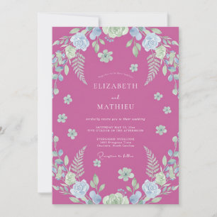 Fuchsien-Hochzeit mit Farnblättern Einladung