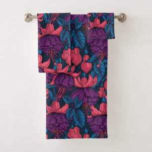 Fuchsien in blau und lila badhandtuch set