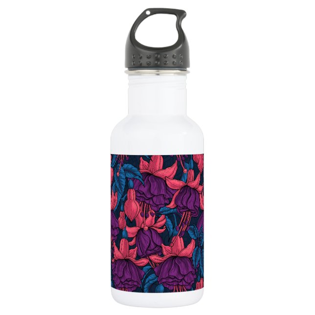 Fuchsien in blau und lila edelstahlflasche (Vorderseite)