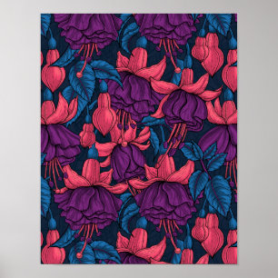 Fuchsien in blau und lila poster