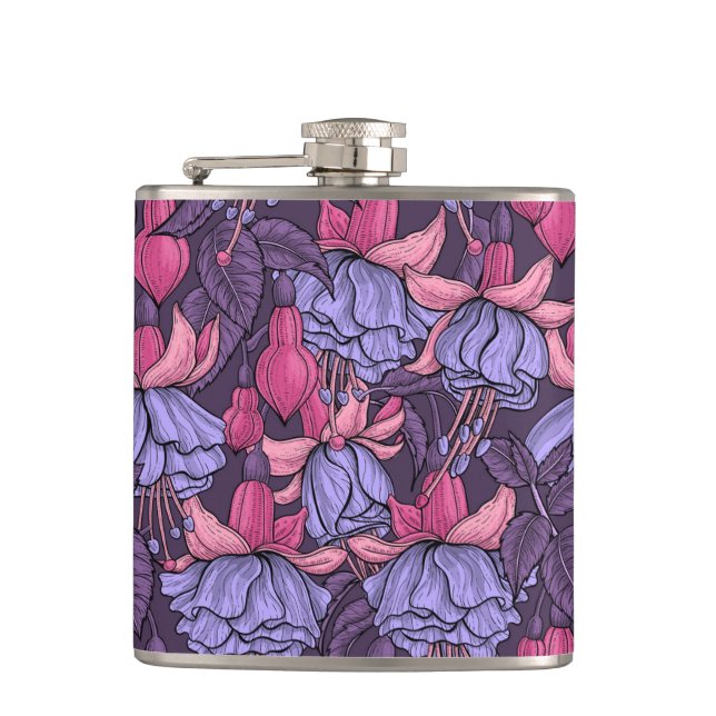 Fuchsien in Rosa und Violett Flachmann (Vorderseite)