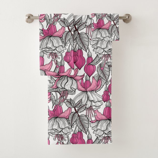 Fuchsien in weiß und rosa badhandtuch set (Insitu)
