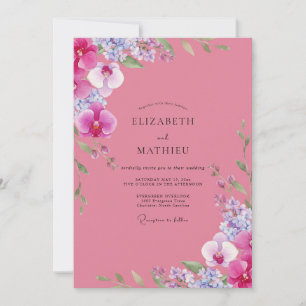 Fuchsien-lila-Orchideen-Hochzeit Einladung