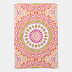 Fuchsien-orange und grün lebendiges Mandala-Muster Geschirrtuch
