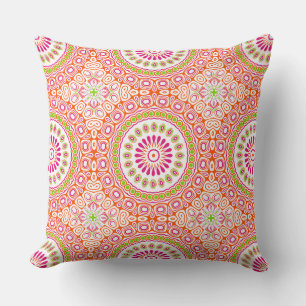 Fuchsien-orange und grün lebendiges Mandala-Muster Kissen
